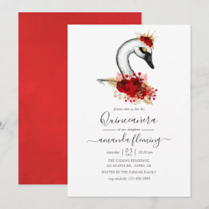Invitation Aquarelle Floral Swan Quinceañera