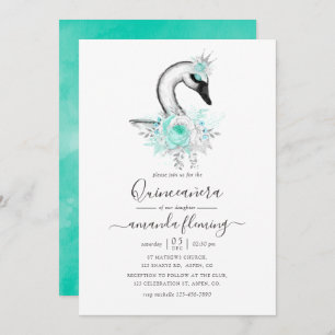 Invitation Aquarelle Floral Swan Quinceañera