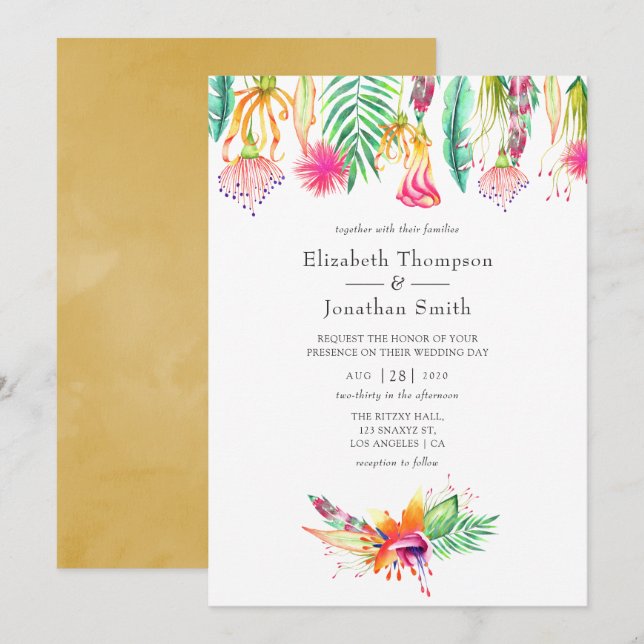Invitation Aquarelle Floral Tropical Summer Beach Mariage (Devant / Derrière)