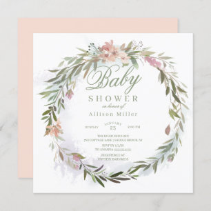 Invitation Aquarelle Floral verdure Baby shower de couronne
