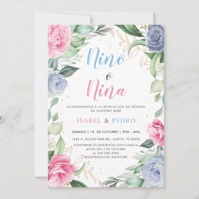 Invitation Aquarelle Floral Verdure Espagnol Genre Reveal (Devant)