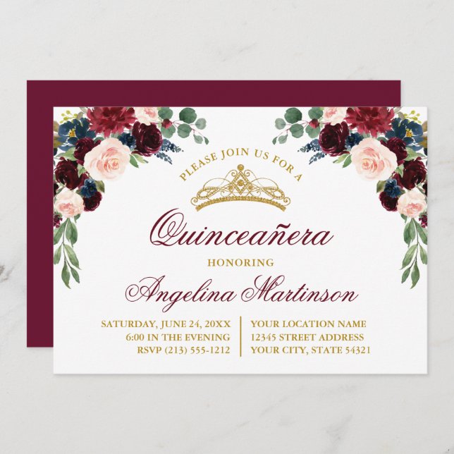 Invitation Aquarelle Floral Verdure Quinceanera Party (Devant / Derrière)