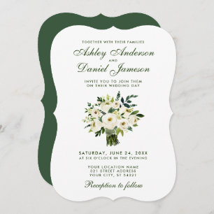 Invitation Aquarelle Floral Vert Blanc Mariage Bouquet B