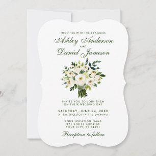 Invitation Aquarelle Floral Vert Blanc Mariage Bouquet B