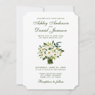 Invitation Aquarelle Floral Vert Blanc Mariage Bouquet T