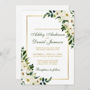 Invitation Aquarelle Floral Vert et or Mariage photo