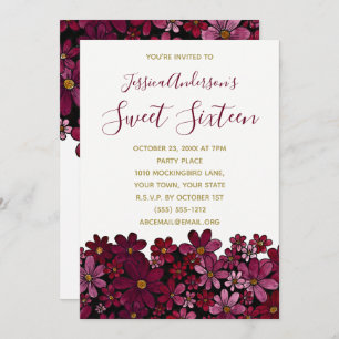 Invitation Aquarelle Floral Vin Or Sweet 16 Anniversaire