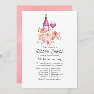 Invitation Aquarelle Floral Vin Toasting Virtual Douche