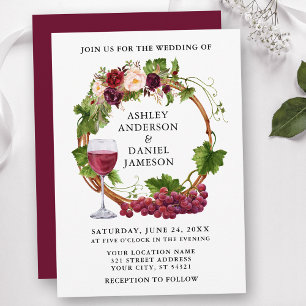 Invitation Aquarelle Floral Vins de raisin Mariage de germe