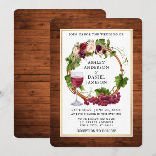 Invitation Aquarelle Floral Vins Vins de raisin Wreath Mariag