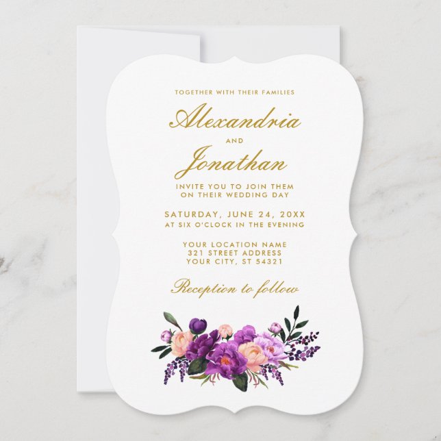 Invitation Aquarelle Floral Violet Mariage Ultra Violet BR (Devant)
