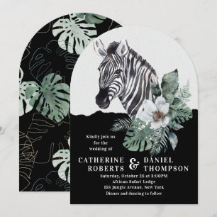 Invitation Aquarelle Floral Zebra Safari Mariage