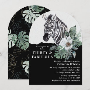 Invitation Aquarelle Floral Zèbre 30ème anniversaire