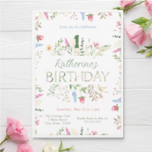 Invitation Aquarelle florale Alphabet ABC Anniversaire