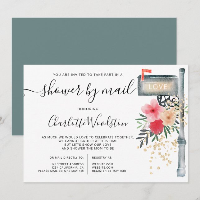 Invitation Aquarelle florale annulé douche par boîte postale (Devant / Derrière)