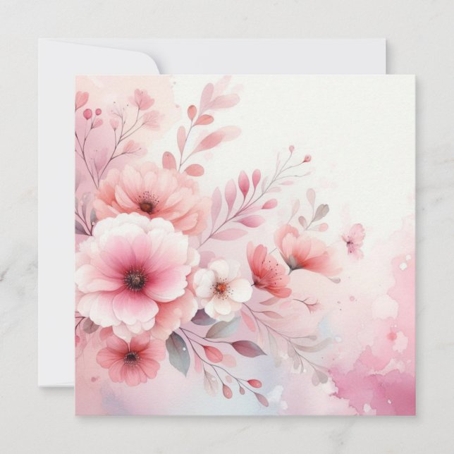 Invitation Aquarelle florale aux couleurs pastel douces (Devant)