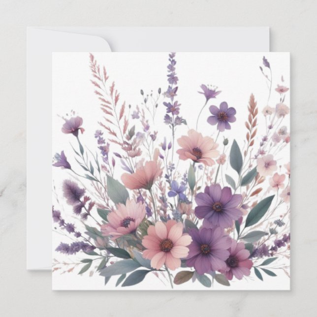 Invitation Aquarelle florale aux couleurs pastel douces (Devant)