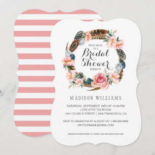 Invitation Aquarelle florale avec plumes   Fête des mariées