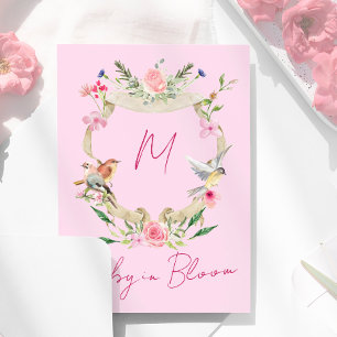 Invitation Aquarelle florale Baby shower Monogramme rose