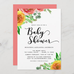 Invitation Aquarelle florale Baby shower vert moderne