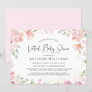 Invitation Aquarelle Florale Baby shower virtuel d'or rose