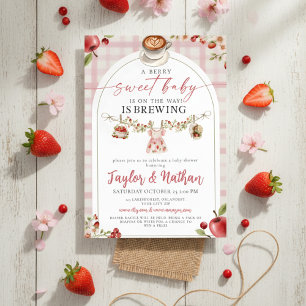 Invitation aquarelle florale bébé fraise prépare pomme