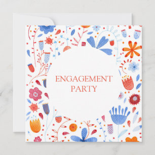 Invitation Aquarelle florale Bleu orange