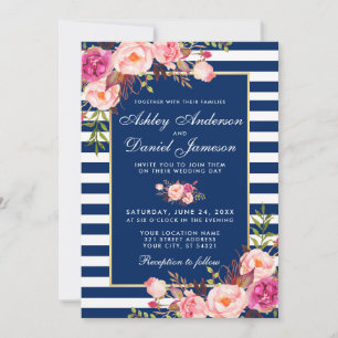 Invitation Aquarelle Florale Bleu rose Mariage WS