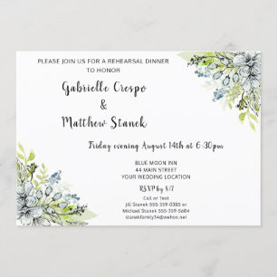 Invitation Aquarelle Florale Bleue Dîner de répétition modern