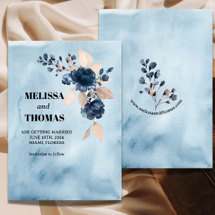 Invitation Aquarelle Florale Bleue Enregistrer La Date Annonc