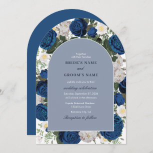 Invitation Aquarelle Florale Bleue Moderne Elégante Arche de