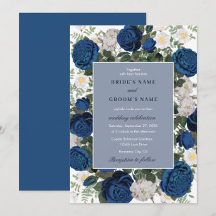 Invitation Aquarelle Florale Bleue Moderne Mariage élégant