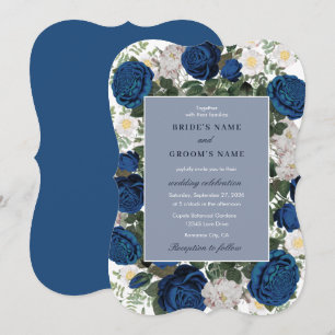 Invitation Aquarelle Florale Bleue Moderne Mariage élégant