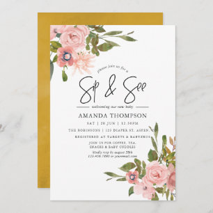 Invitation Aquarelle florale Blush et Gold Sip