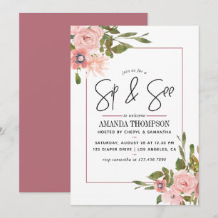 Invitation Aquarelle florale Blush et Rose Gold Sip et Voir