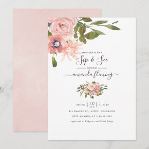 Invitation Aquarelle florale Blush et Rose Gold Sip et Voir