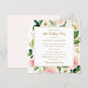 Invitation Aquarelle florale Blush Gold 50e anniversaire Invi