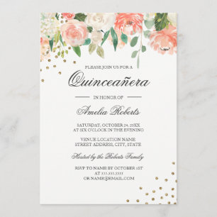 Invitation Aquarelle florale Blush Quinceanera