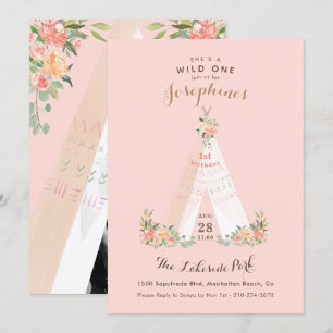 Invitation Aquarelle Florale Boho Tribal Teepee Wild One