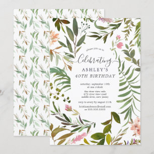 Invitation Aquarelle Florale Botanique Anniversaire