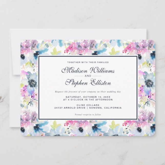 Invitation Aquarelle Florale Bouquet - Mariage (Devant)