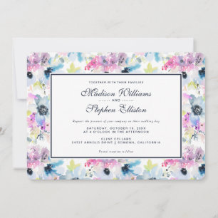 Invitation Aquarelle Florale Bouquet - Mariage