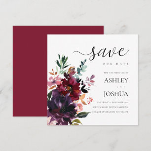 Invitation Aquarelle Florale Bourgogne Enregistrer La Date