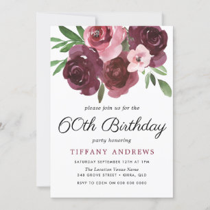 Invitation Aquarelle florale bourguignonne 60e anniversaire I