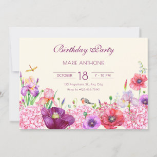 Invitation Aquarelle florale branche nature oiseau
