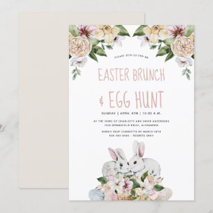 Invitation Aquarelle Florale Brunch de Pâques et chasse aux o