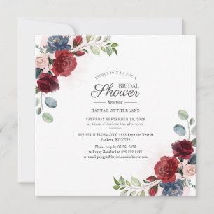 Invitation Aquarelle florale Burgundy Blush Fête des mariées