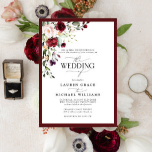 Invitation Aquarelle florale Burgundy Formelle Script Inv