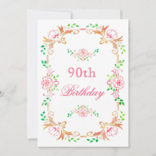 Invitation Aquarelle florale chic 90e anniversaire double fac