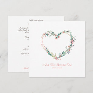 Invitation Aquarelle florale Coeur avec Feuilles en rose